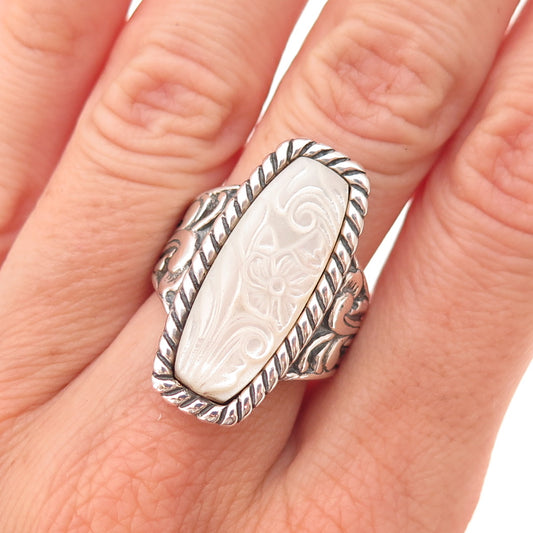 Carolyn Pollack 925 Sterling Silver Vintage Real MOP Floral Ring Size 7.25