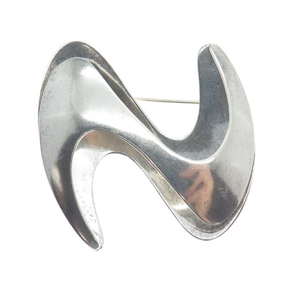 925 Sterling Silver Vintage Mexico Modernist Wavy Letter S Pin Brooch