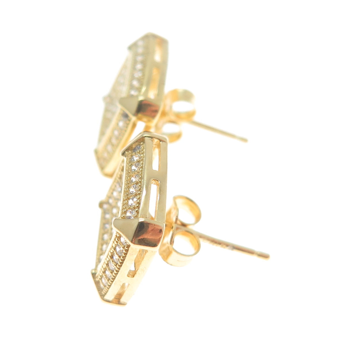 925 Sterling Silver Gold Plated Round-Cut C Z Cushion Stud Earrings