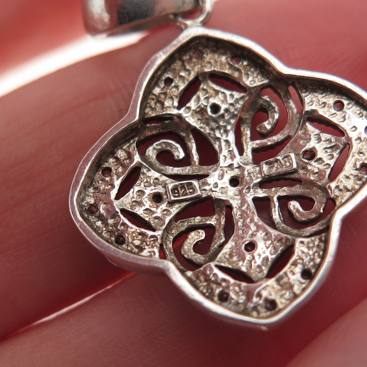 925 Sterling Silver Vintage Round-Cut C Z Cross Oxidized Charm Pendant