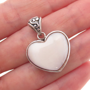 925 Sterling Silver Vintage Real Black Onyx & MOP Heart Charm Pendant