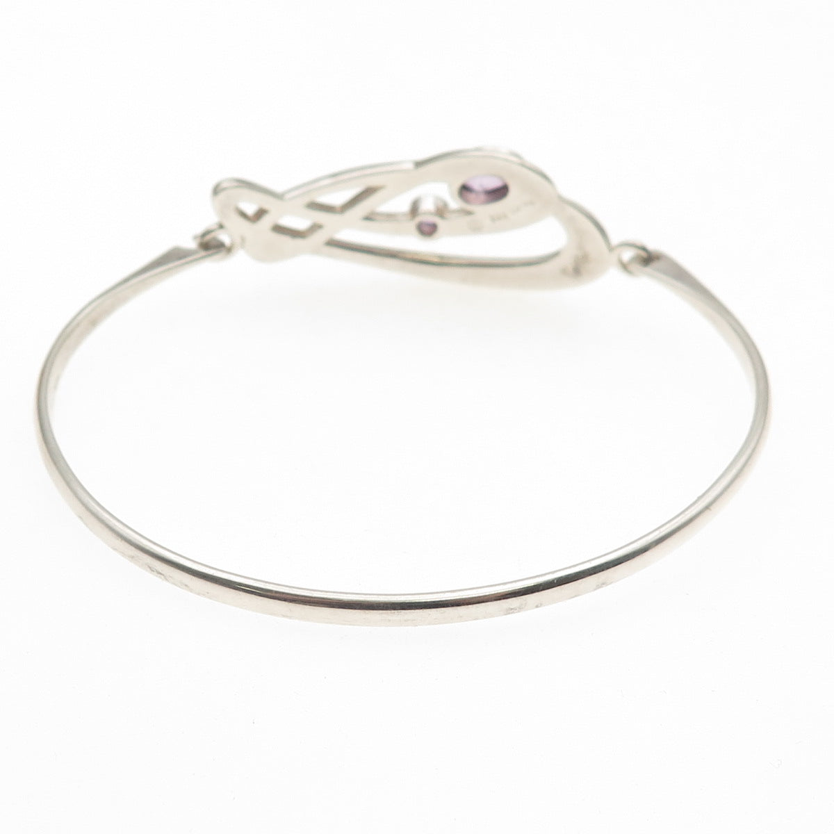 KIT HEATH Sterling Vintage 1990 Real Amethyst Modernist Bangle Bracelet 6.75"