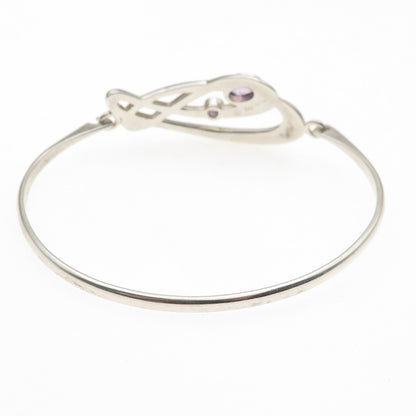 KIT HEATH Sterling Vintage 1990 Real Amethyst Modernist Bangle Bracelet 6.75"