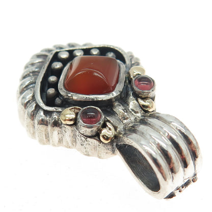 JOIELLE 925 Sterling Silver & 14K Gold Vintage Real Carnelian Tourmaline Pendant