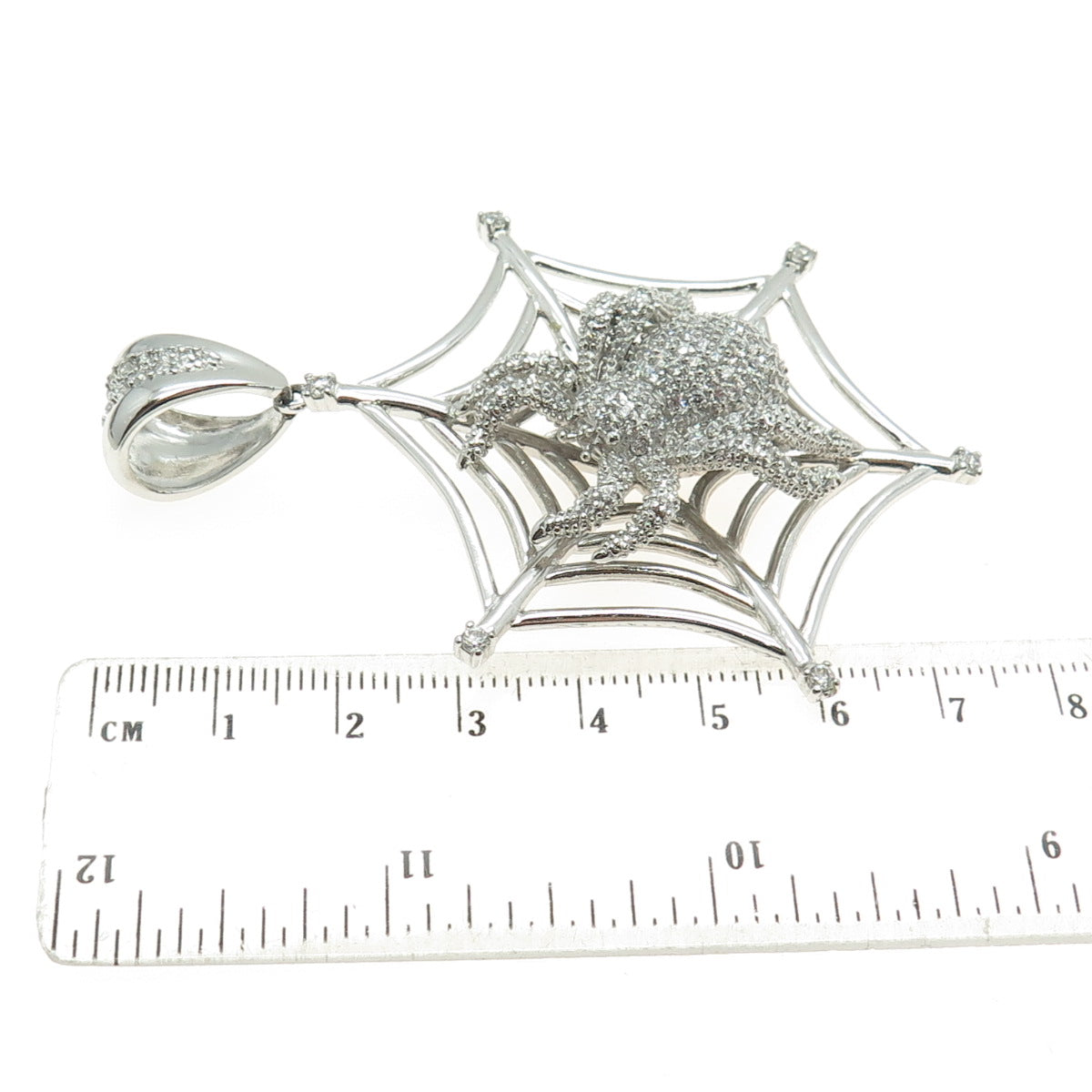 925 Sterling Silver Round-Cut C Z Spider Web Pendant