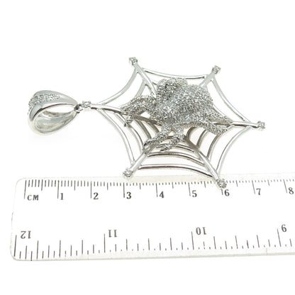 925 Sterling Silver Round-Cut C Z Spider Web Pendant