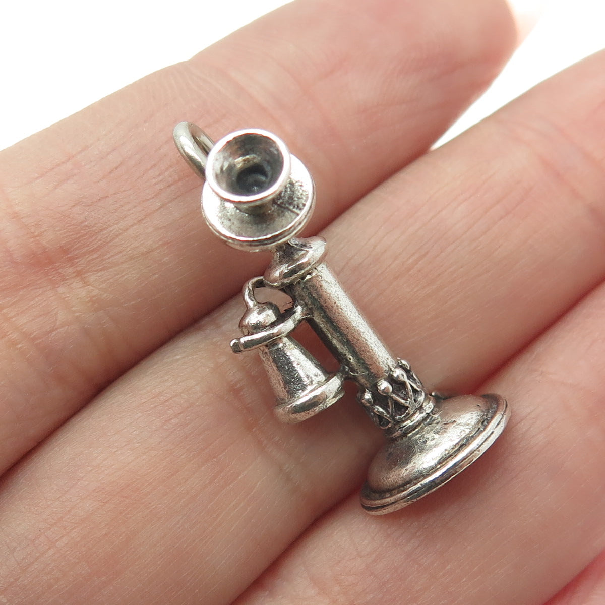 BEAU 925 Sterling Silver Antique Retro Candlestick Phone 3D Pendant