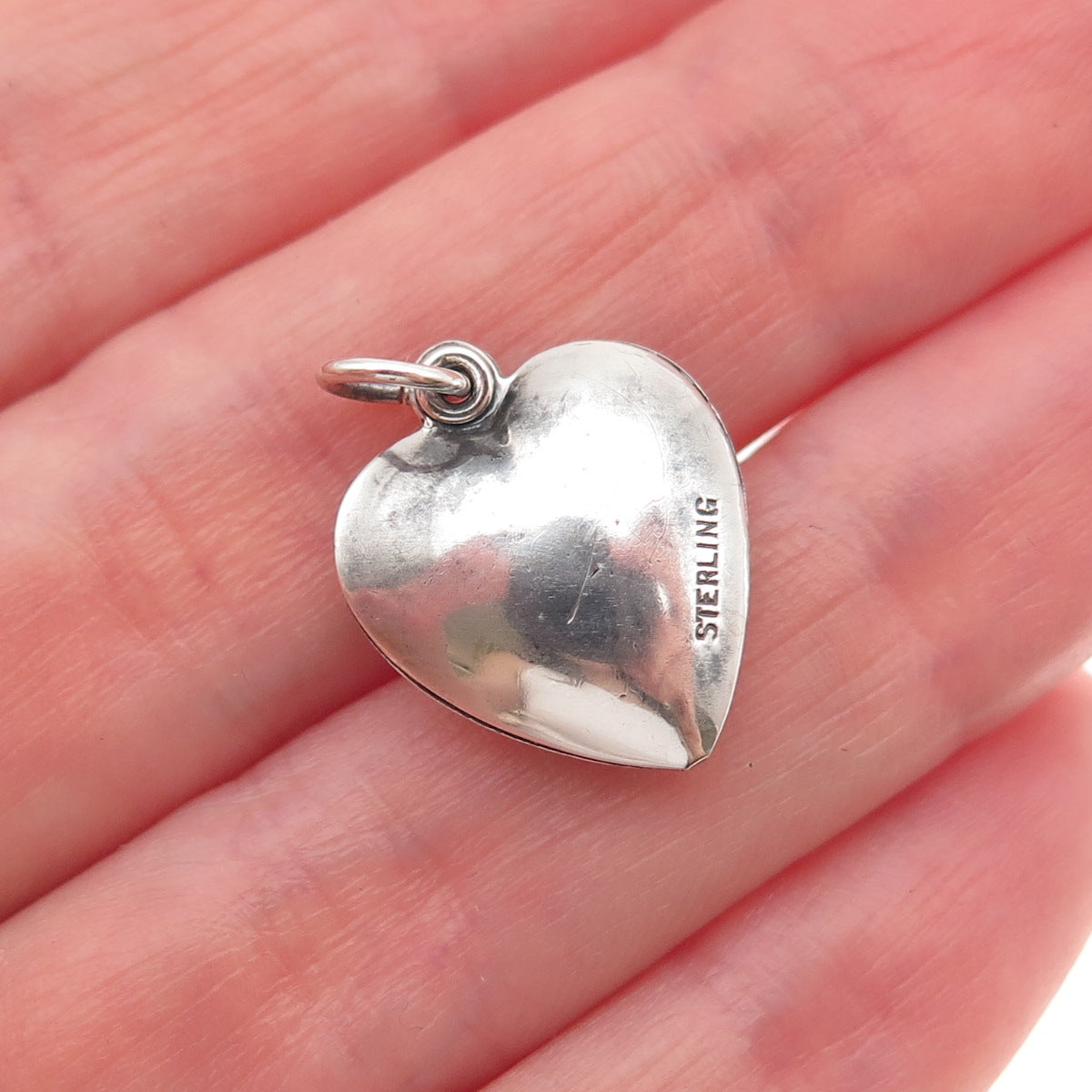 925 Sterling Silver Antique Art Deco Chatelaine Floral Heart Mini Charm Pendant