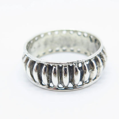 925 Sterling Silver Vintage Ribbed Band Ring Size 7.75