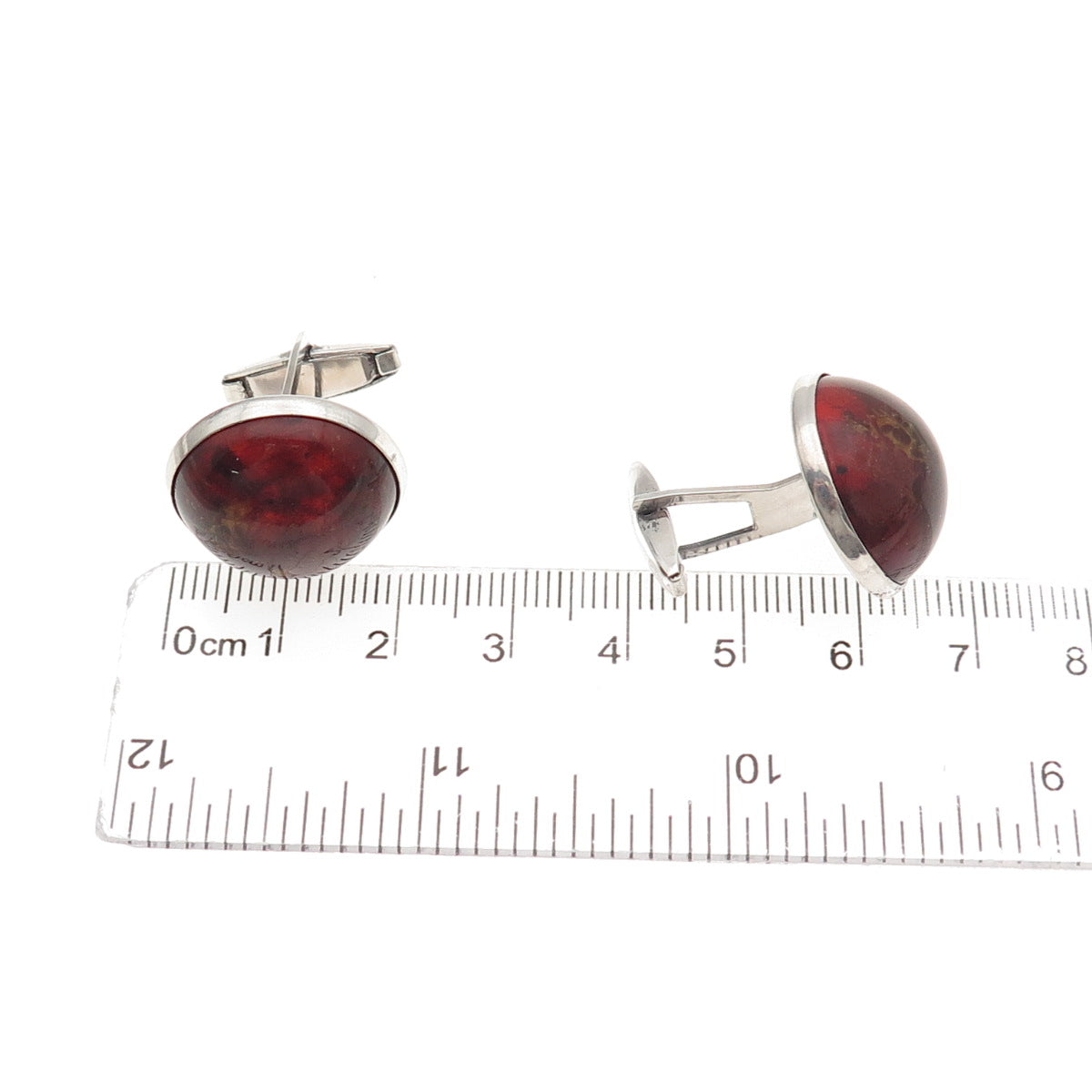 925 Sterling Silver Vintage FW Poland Real Amber Modernist Cufflinks