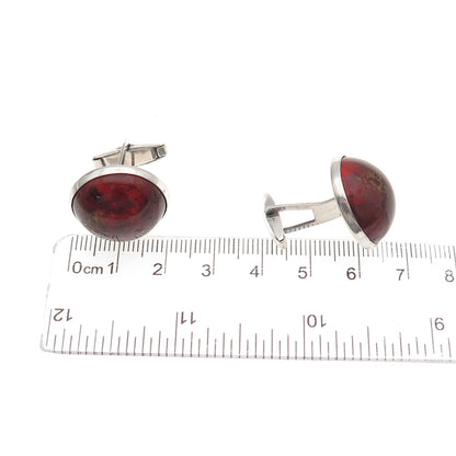 925 Sterling Silver Vintage FW Poland Real Amber Modernist Cufflinks
