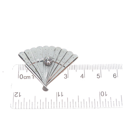 925 Sterling Silver Vintage Real White Topaz Japanese Fan Pin Brooch