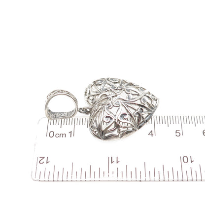 Morning Sun 925 Sterling Silver Vintage Ornate Heart Oxidized Charm Pendant