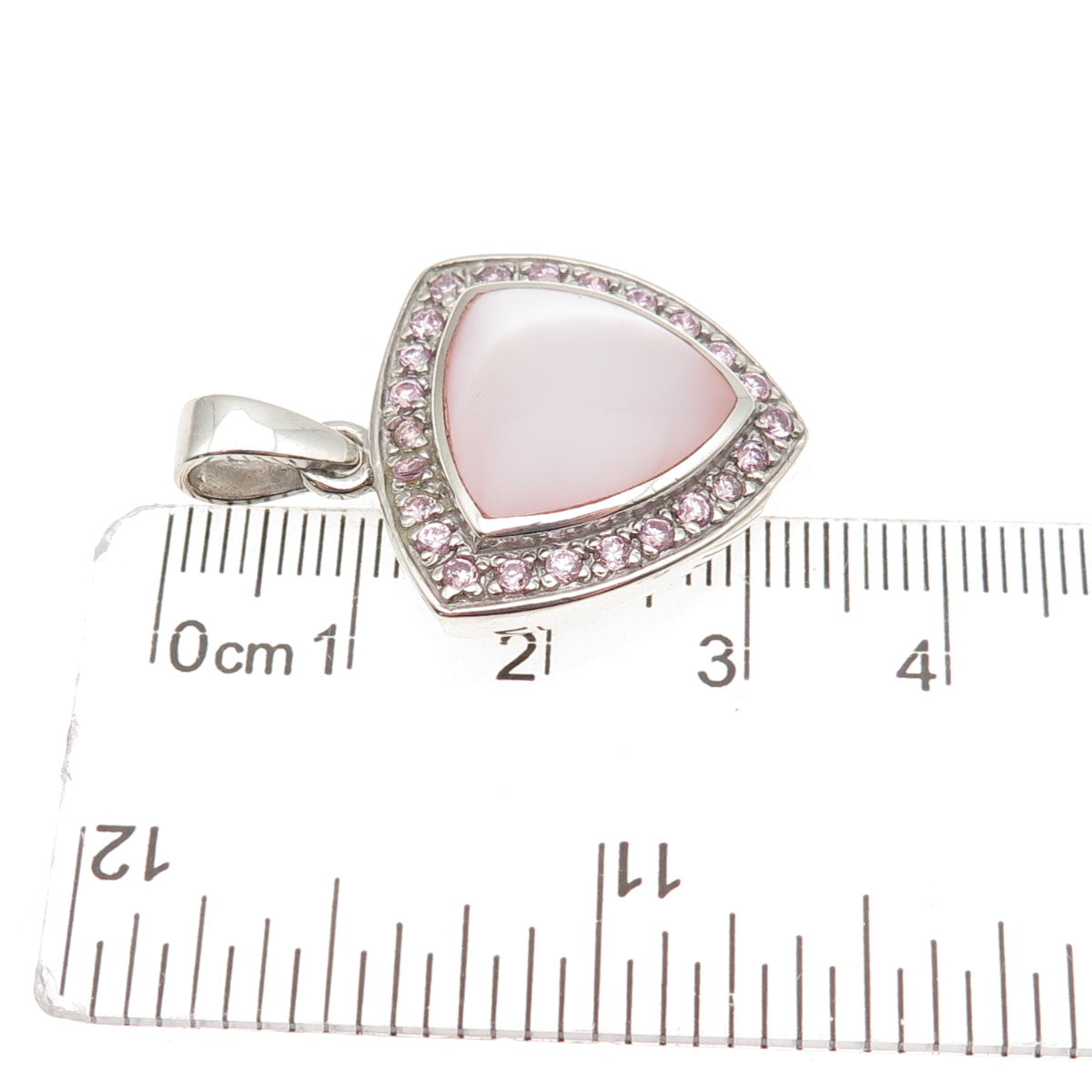 925 Sterling Silver Real MOP & C Z Triangle Charm Pendant