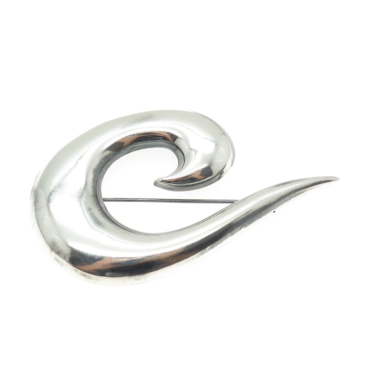 925 Sterling Silver Vintage Modernist Wave Letter "C" Oxidized Pin Brooch