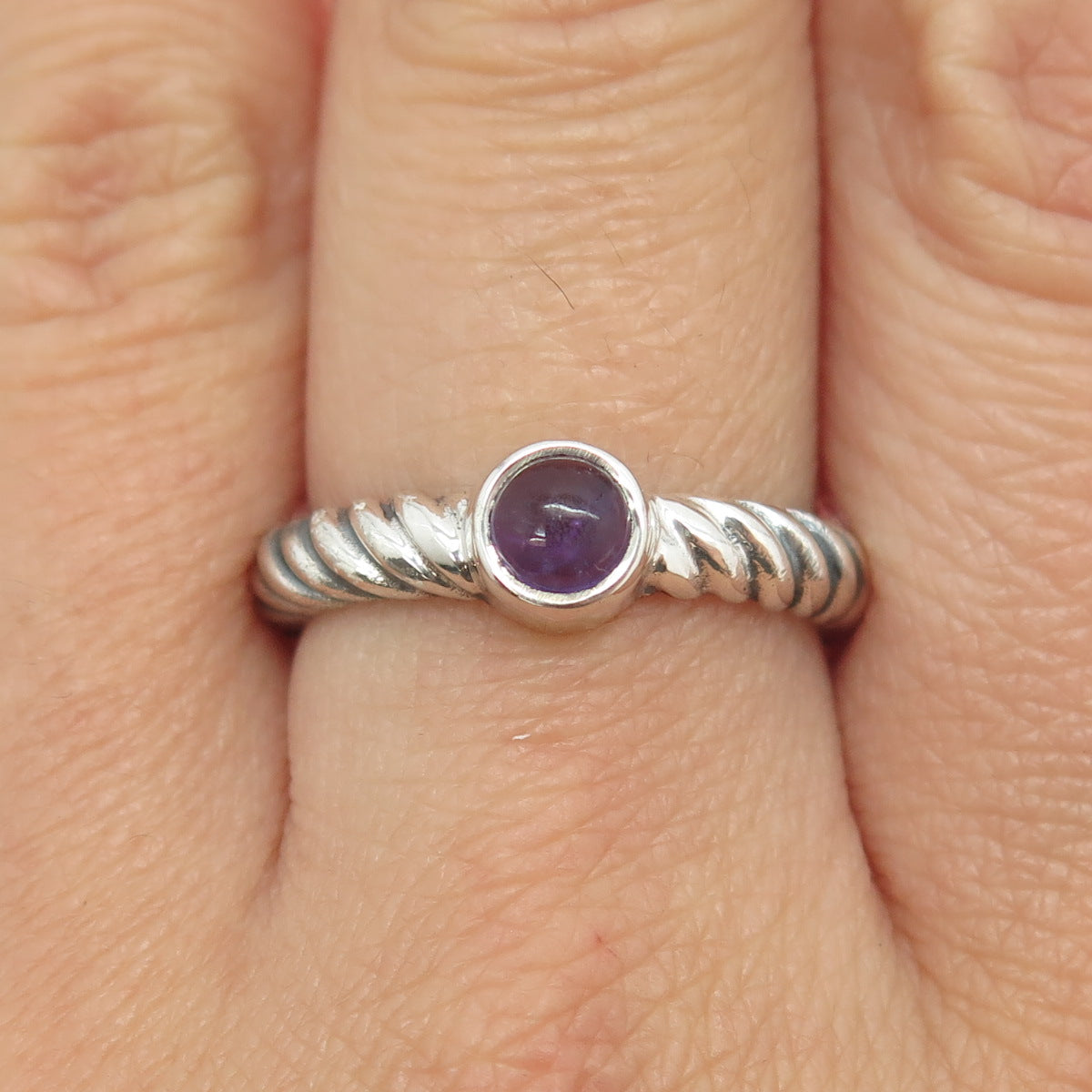 925 Sterling Silver Vintage Real Amethyst Gemstone Twisted Ring Size 8.5