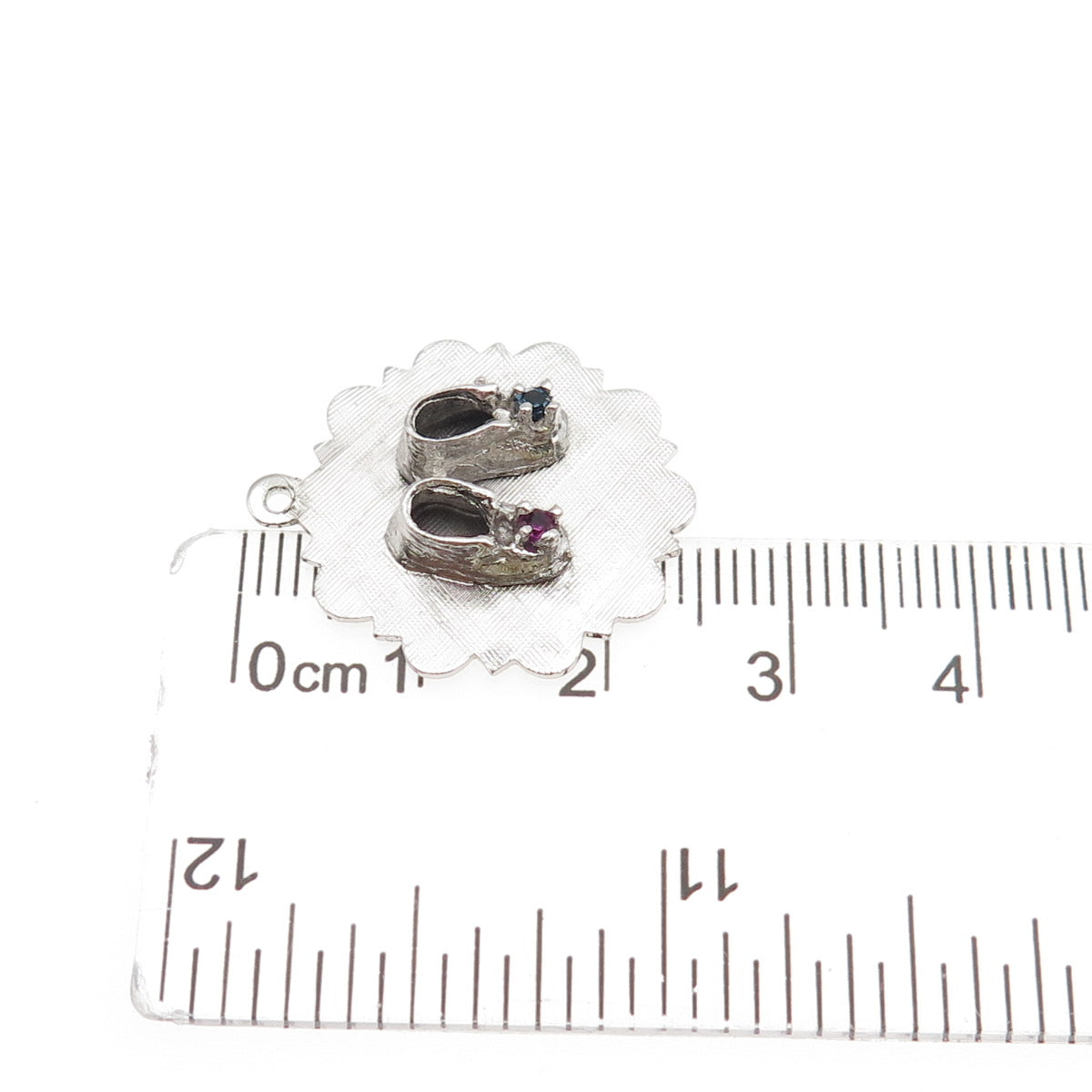 925 Sterling Silver Vintage Blue & Pink Rhinestone Baby Shoes Charm Pendant