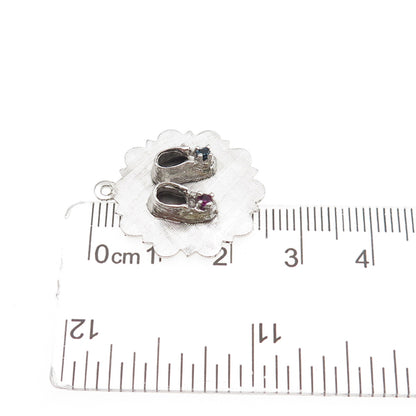 925 Sterling Silver Vintage Blue & Pink Rhinestone Baby Shoes Charm Pendant