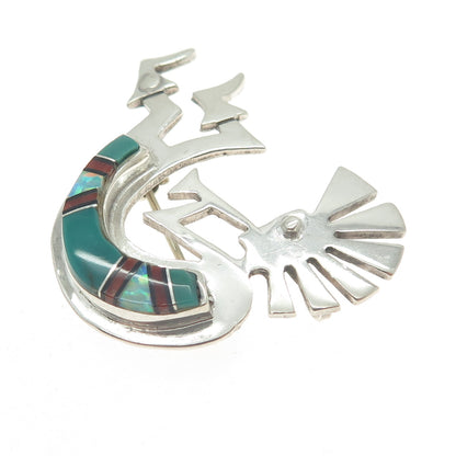 CHARLIE BOWIE NAVAJO Old Pawn Sterling Silver Multi-Gem Kokopelli Pin Pendant