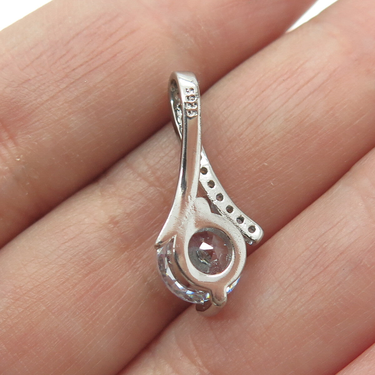 925 Sterling Silver White & Blue Round-Cut Shaped C Z Slide Pendant