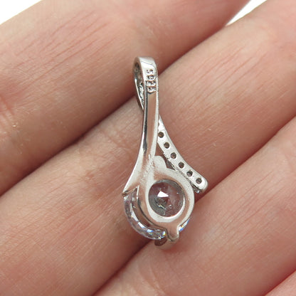 925 Sterling Silver White & Blue Round-Cut Shaped C Z Slide Pendant