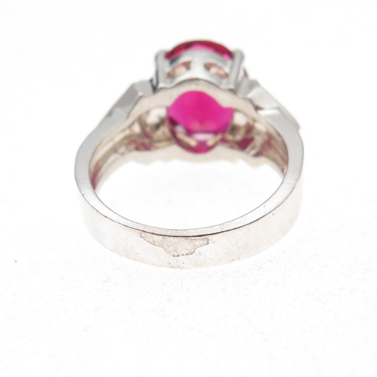 925 Sterling Silver Vintage Oval-Cut Pink C Z Modernist Ring Size 7