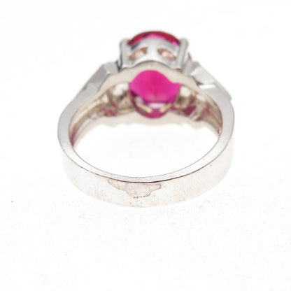 925 Sterling Silver Vintage Oval-Cut Pink C Z Modernist Ring Size 7