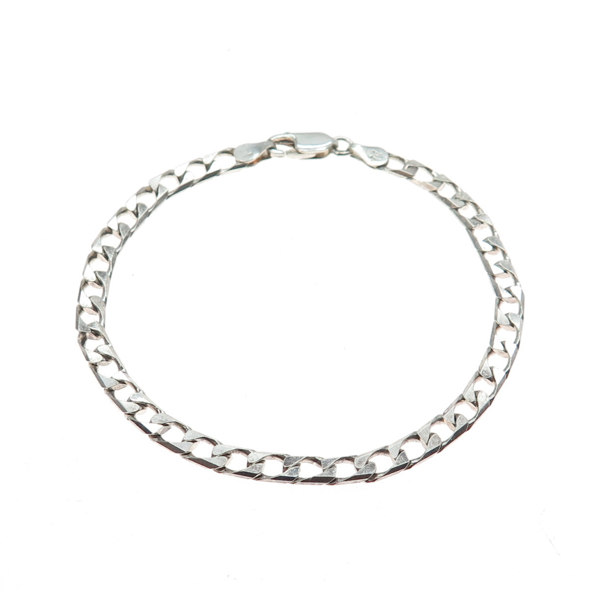 925 Sterling Silver Vintage Italy Square Curb Link Oxidized Bracelet 7.5"