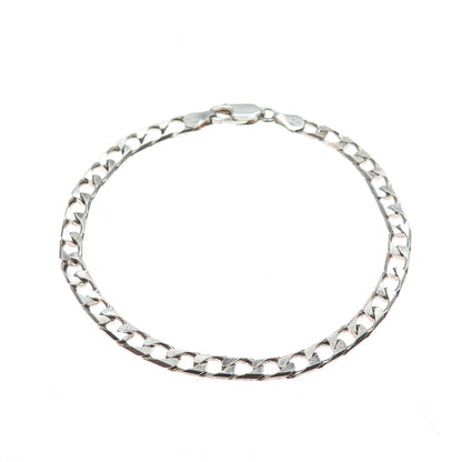 925 Sterling Silver Vintage Italy Square Curb Link Oxidized Bracelet 7.5"