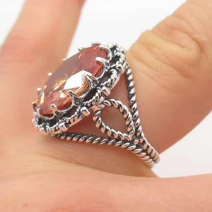 925 Sterling Silver Vintage Champagne C Z Twisted Ring Size 6.75