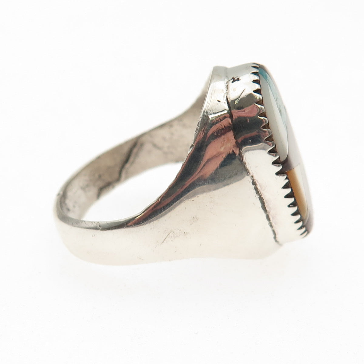Old Pawn 925 Sterling Silver Vintage Southwestern Turquoise MOP Ring Size 11