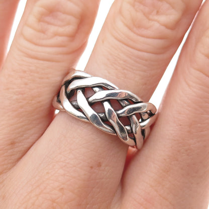 925 Sterling Silver Vintage Braided Oxidized Band Ring Size 8