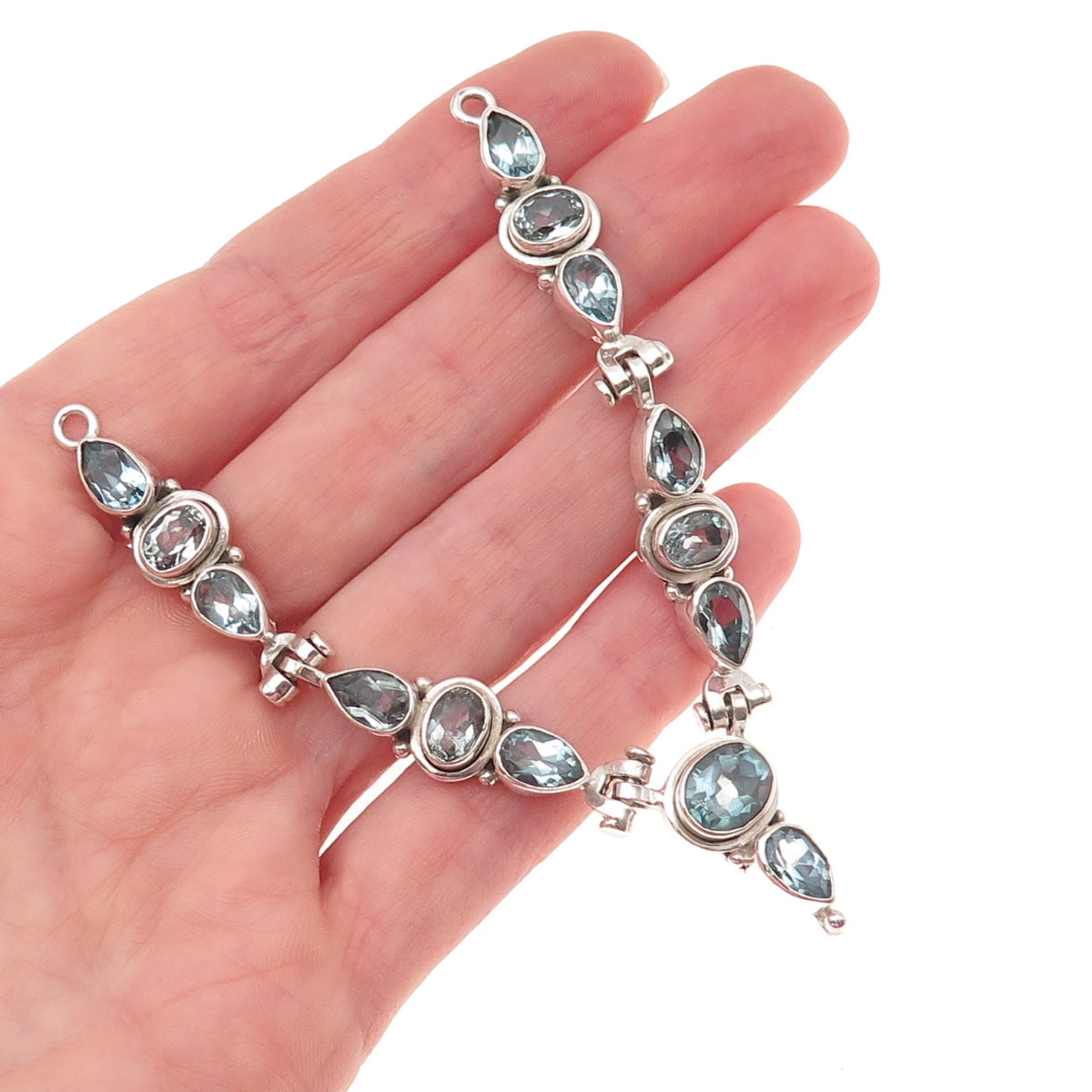 925 Sterling Silver Vintage Real Blue Topaz V-Shape Centerpiece Necklace Part