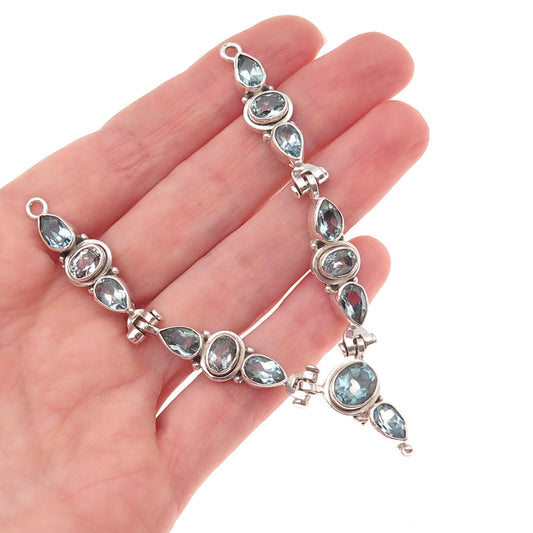 925 Sterling Silver Vintage Real Blue Topaz V-Shape Centerpiece Necklace Part