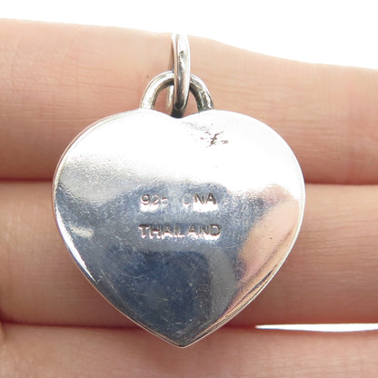 925 Sterling Silver Vintage Real Lavender Jade Gemstone Heart Pendant