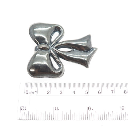 925 Sterling Silver Vintage Mexico Ribbon Bow Oxidized Pin Brooch / Pendant