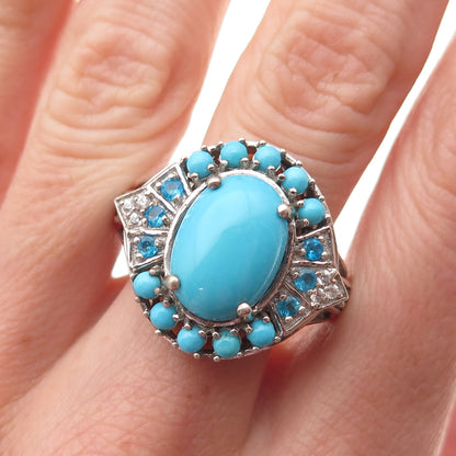 Chuck Clemency 925 Sterling Silver Real Turquoise Apatite & Topaz Ring Size 8.25