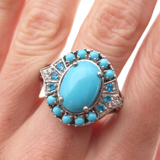 Chuck Clemency 925 Sterling Silver Real Turquoise Apatite & Topaz Ring Size 8.25