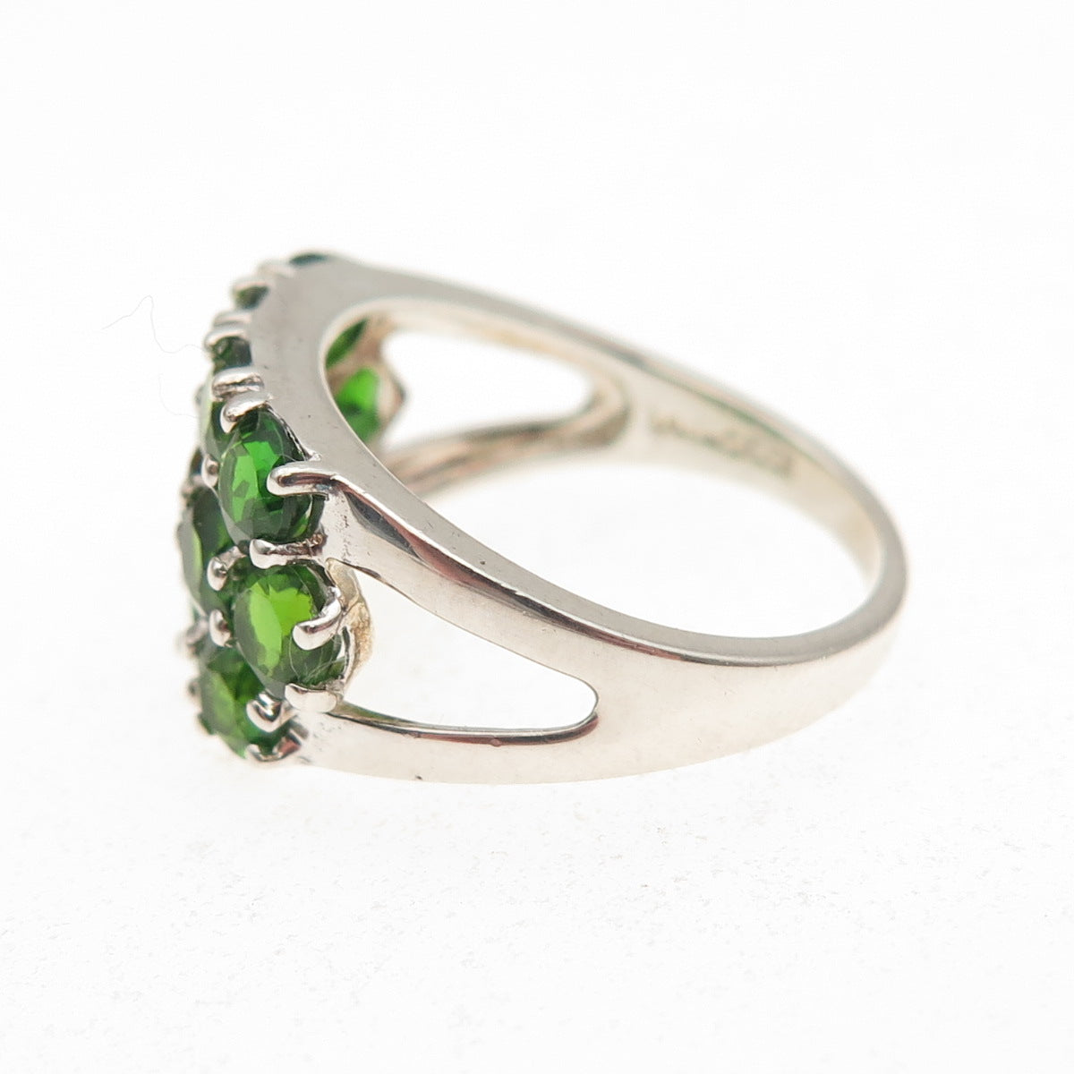 925 Sterling Silver Real Round-Cut Peridot Cluster Ring Size 7
