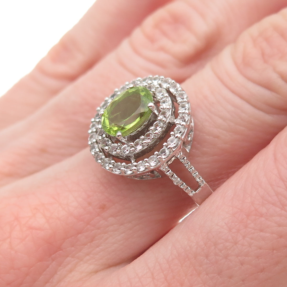 Jane Seymour 925 Sterling Silver Real Peridot & White Topaz Ring Size 8.5