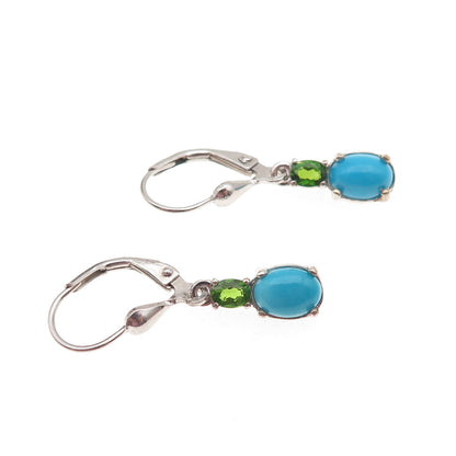 D'Joy 925 Sterling Silver Real Sleeping Beauty Turquoise & Peridot Earrings
