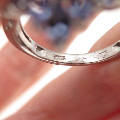 Chuck Clemency 925 Sterling Silver Real Tanzanite & White Topaz Ring Size 8.25