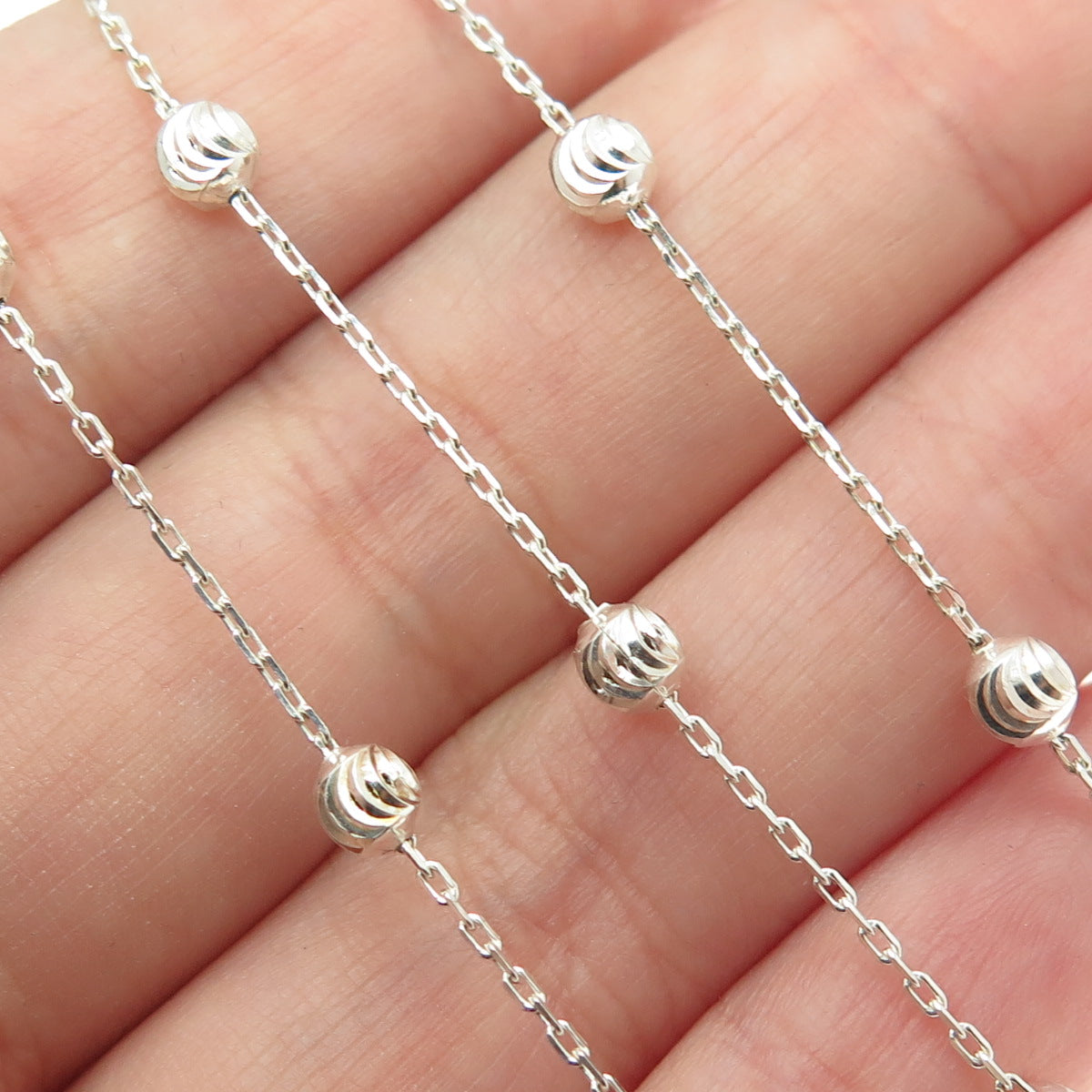 925 Sterling Silver Italy Diamond-Cut Ball By The Yard Chain Necklace 18"