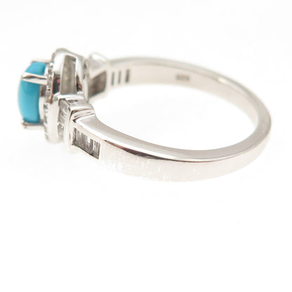 Chuck Clemency 925 Sterling Silver Real Turquoise & White Topaz Ring Size 8.25