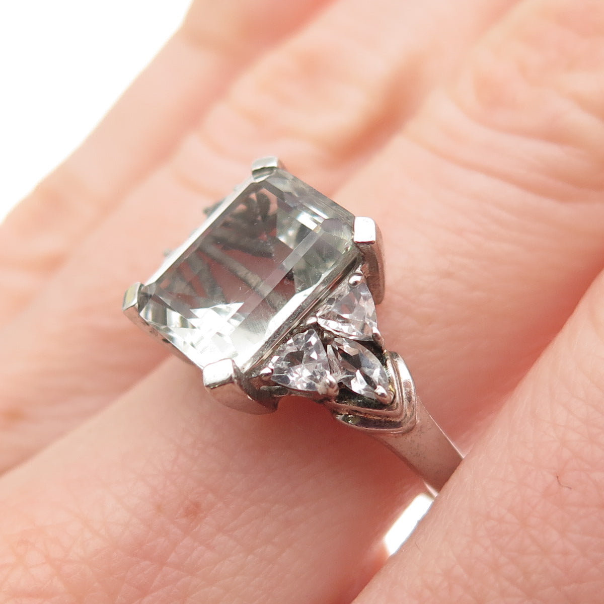 Chuck Clemency 925 Sterling Vintage Real Green Amethyst White Topaz Ring Size 7