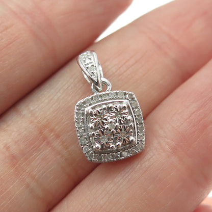 SUN 925 Sterling Silver Real Round-Cut Diamond Cushion Minimalist Pendant