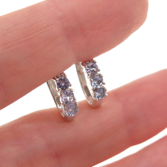 Chuck Clemency 925 Sterling Silver Real Round-Cut Iolite Earrings
