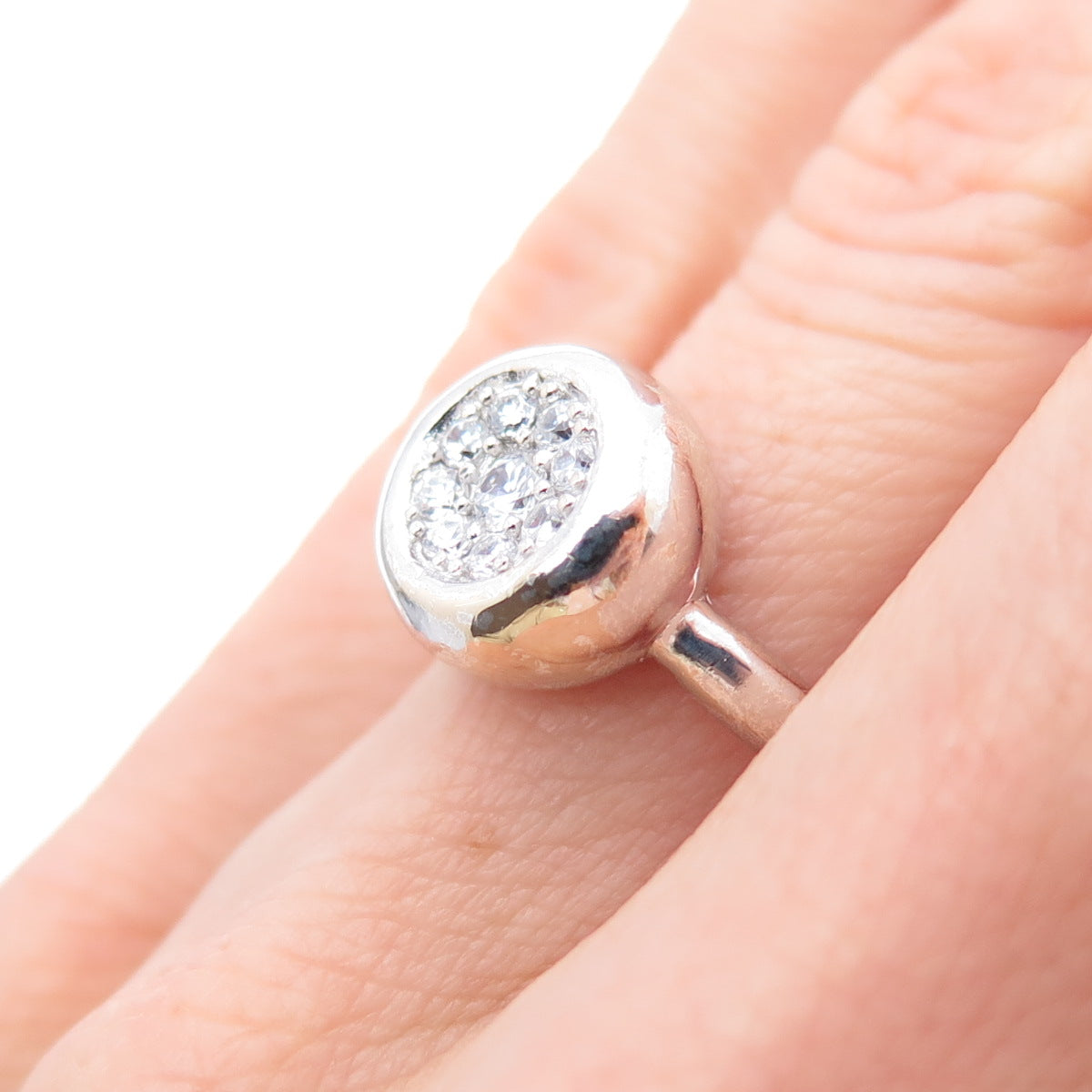 925 Sterling Silver Round-Cut C Z Modernist Ring Size 5.75