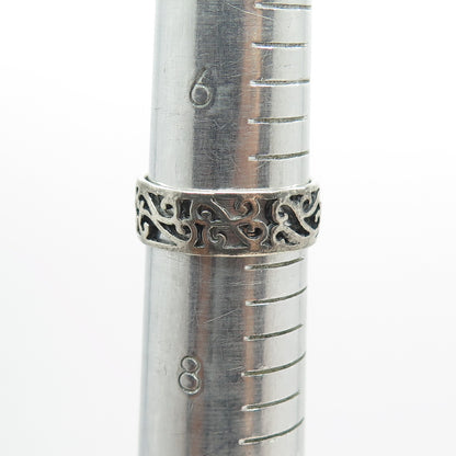 925 Sterling Silver Vintage Swirl Oxidized Band Ring Size 7.25