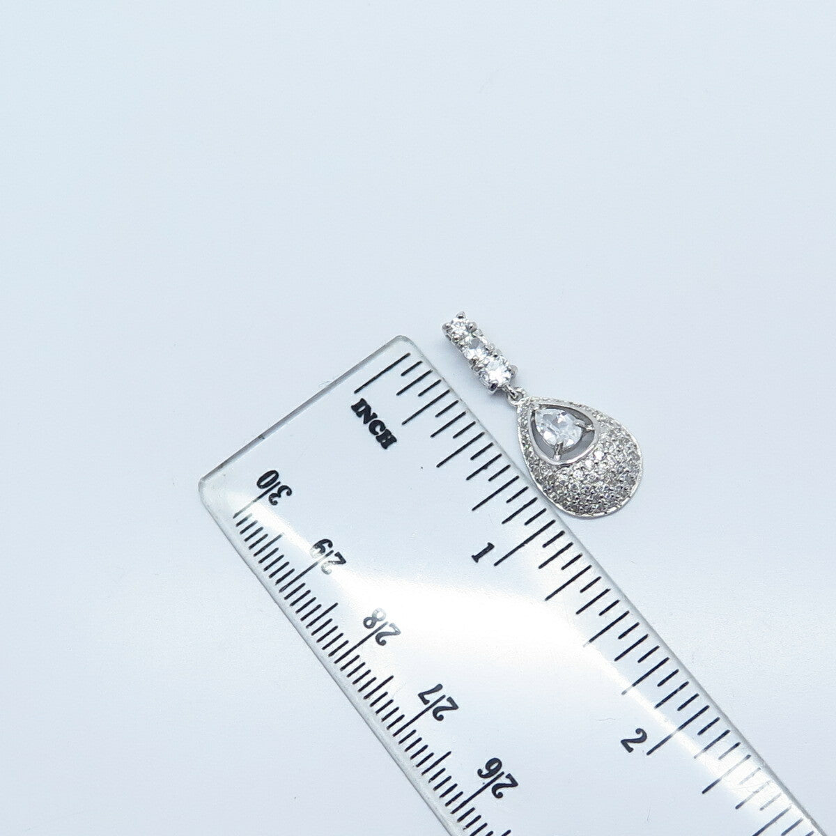 925 Sterling Silver Pave C Z Drop Pendant